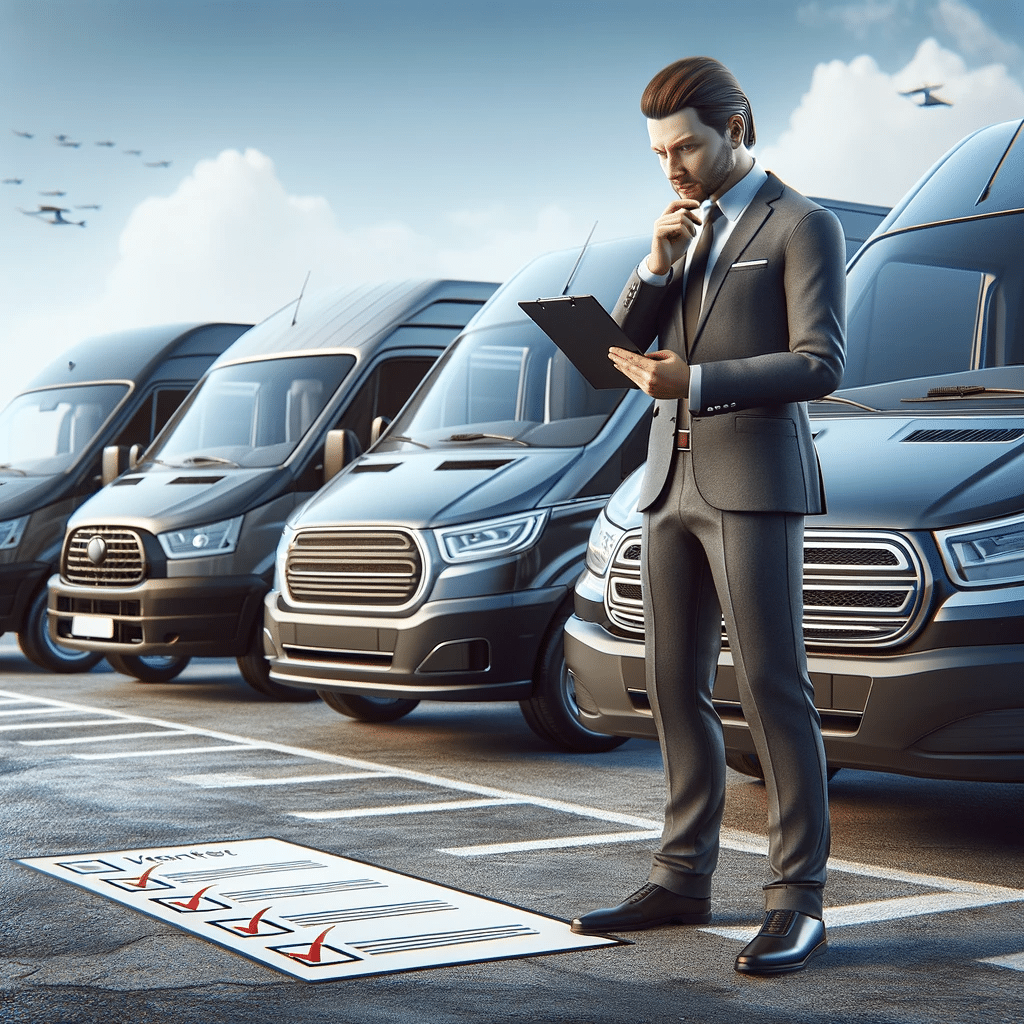 Profesional evaluando camionetas de carga para renta en un lote de vehículos | Renta de Camionetas de Cargacargo