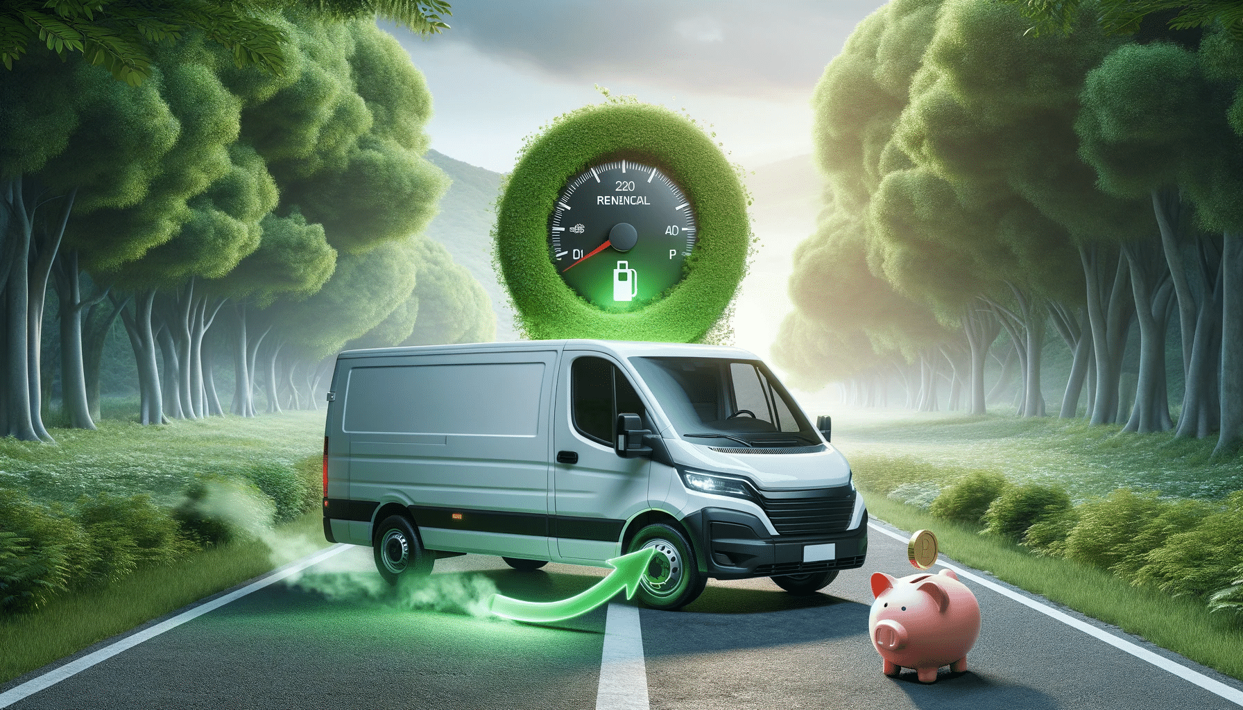 Camioneta de carga en entorno natural, simbolizando beneficios económicos y ambientales del ahorro de combustible | Renta de Camionetas de Cargacargo
