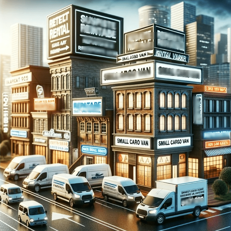 Paisaje urbano con diversas agencias de alquiler de camionetas de carga. | Renta de Camionetas de Carga Rent 