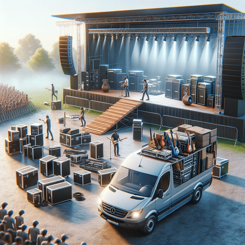 Camioneta de carga en festival de música descargando equipo. | Renta de Camionetas de Cargacargo