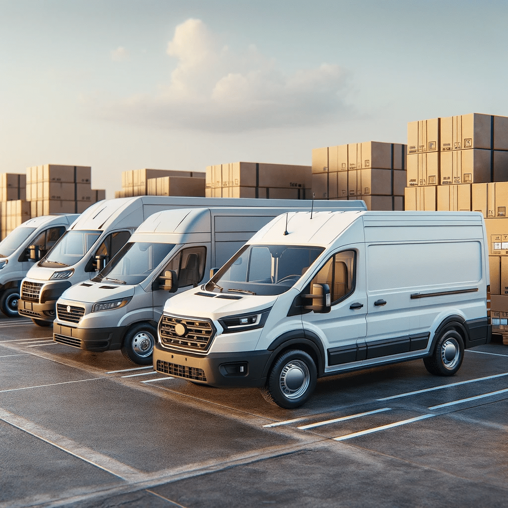 Diversos tipos de camionetas de carga disponibles para alquiler mensual, incluyendo una pequeña, una mediana y una grande, en un área de estacionamiento abierta. Maxirent | Renta de Camionetas de Cargacargo